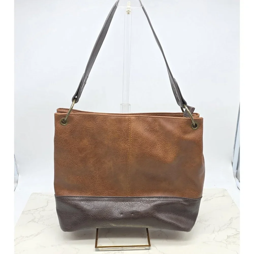 Wrangler Shoulder Bag Large Brown Faux Pebbled Leather Western Zip Hobo Casual